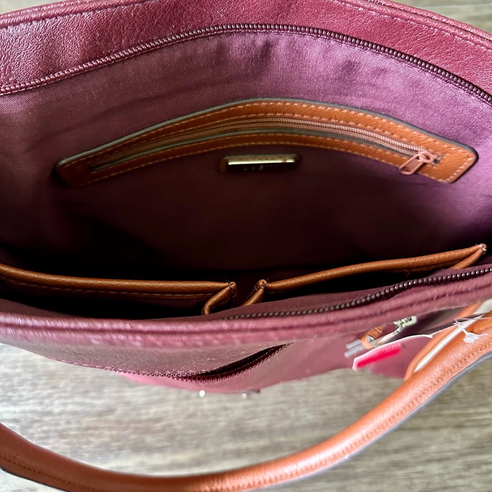 Rossetti leather shoulder purse. Maroon/Cream/Brown NWT. - Picture 5 of 5